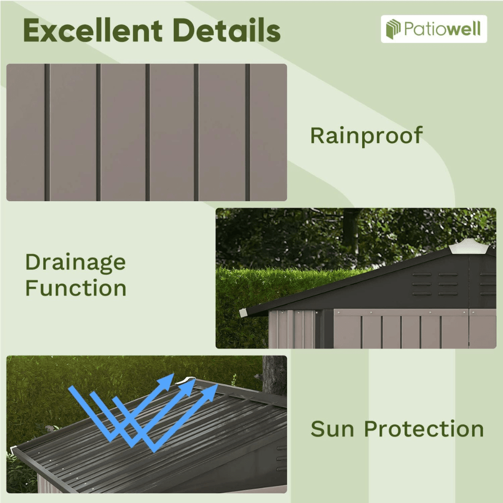 Patiowell 6 ft. W x 4 ft. D Outdoor Storage Brown Metal Shed with Sloping Roof and Double Lockable Door (24.8 sq. ft.)