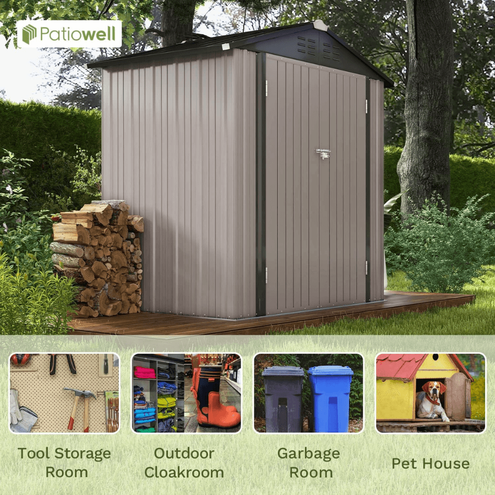 Patiowell 6 ft. W x 4 ft. D Outdoor Storage Brown Metal Shed with Sloping Roof and Double Lockable Door (24.8 sq. ft.)