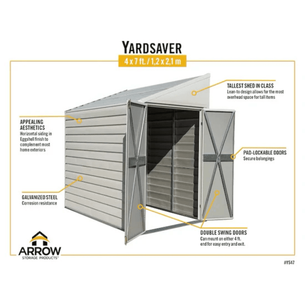 Arrow 4 ft. x 7 ft. Yardsaver Galvanized Steel Storage Shed