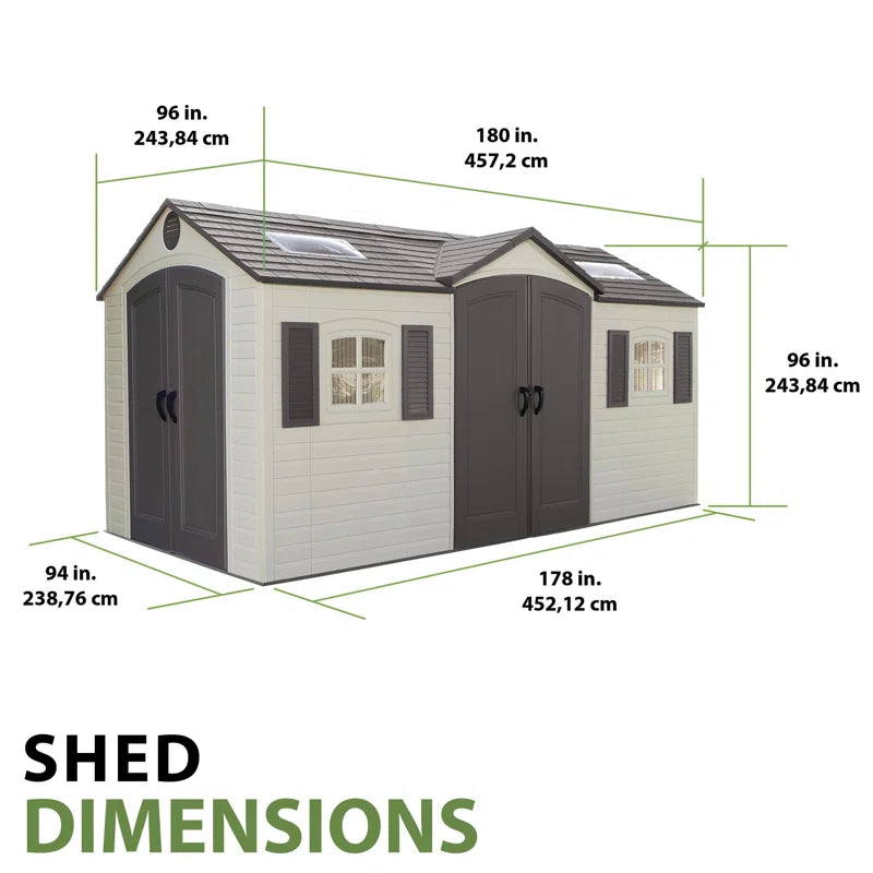 Lifetime 15 Ft. x 8 Ft. High-Density Polyethylene (Plastic) Outdoor Storage Shed with Steel-Reinforced Construction