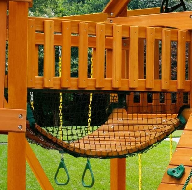 Gorilla Playsets Mountaineer Treehouse Wooden Swing Set with Tube Slide, Rope Ladder, and Sandbox