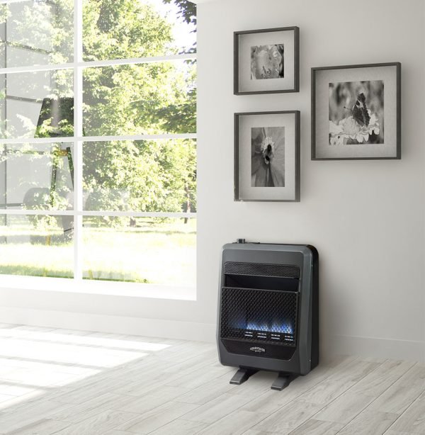Bluegrass Living Propane Gas Vent Free Blue Flame Gas Space Heater With Blower and Base Feet – 20,000 BTU, T-Stat Control – Model# B20TPB-BB