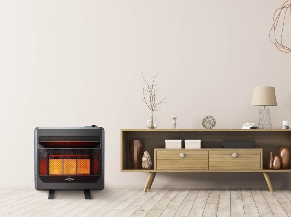 Bluegrass Living Propane Gas Vent Free Infrared Gas Space Heater With Blower and Base Feet – 28,000 BTU, T-Stat Control – Model# B28TPIR-BB