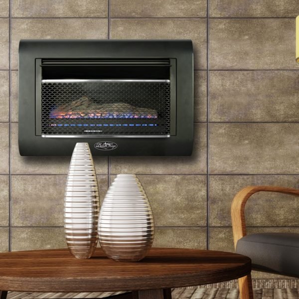 Duluth Forge Dual Fuel Ventless Linear Wall Gas Fireplace With Log – 26,000 BTU, T-Stat Control – Model# DF300L
