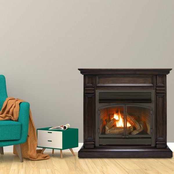 Duluth Forge Dual Fuel Ventless Gas Fireplace With Mantel – 32,000 BTU, T-Stat Control, Chocolate Finish – Model# DFS-400T-2CH