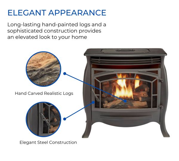 Duluth Forge Dual Fuel Ventless Gas Stove – 26,000 BTU, Remote Control, Matte Black Finish – Model# FDSR25
