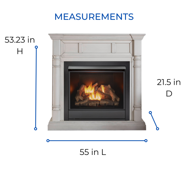 Duluth Forge Full Size Dual Fuel Ventless Gas Fireplace With Mantel – 32,000 BTU, Remote Control, Antique White Finish – Model# FDI32R-M-AW