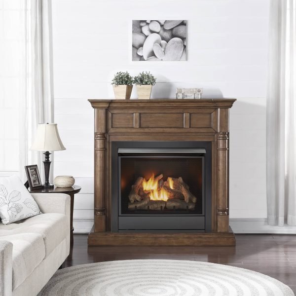 Duluth Forge Full Size Dual Fuel Ventless Gas Fireplace With Mantel – 32,000 BTU, Remote Control, Walnut Finish – Model# FDI32R-M-WN
