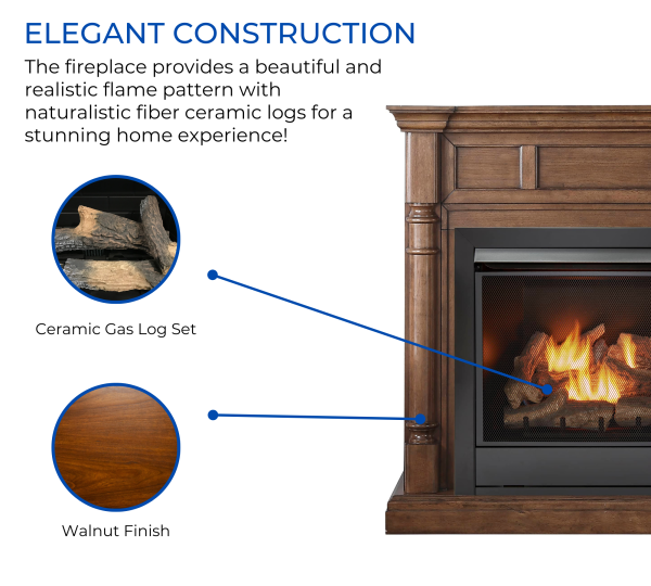 Duluth Forge Full Size Dual Fuel Ventless Gas Fireplace With Mantel – 32,000 BTU, Remote Control, Walnut Finish – Model# FDI32R-M-WN