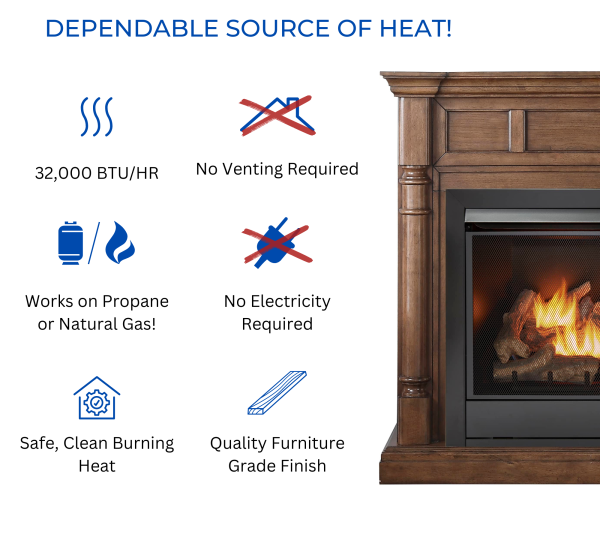 Duluth Forge Full Size Dual Fuel Ventless Gas Fireplace With Mantel – 32,000 BTU, Remote Control, Walnut Finish – Model# FDI32R-M-WN