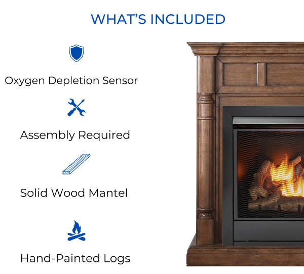 Duluth Forge Full Size Dual Fuel Ventless Gas Fireplace With Mantel – 32,000 BTU, Remote Control, Walnut Finish – Model# FDI32R-M-WN