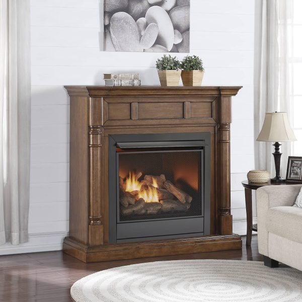 Duluth Forge Full Size Dual Fuel Ventless Gas Fireplace With Mantel – 32,000 BTU, Remote Control, Walnut Finish – Model# FDI32R-M-WN