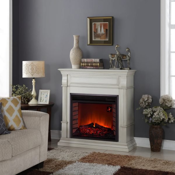 Duluth Forge Full Size Electric Fireplace – Remote Control, Antique White Finish – Model# EL1350-2-AW