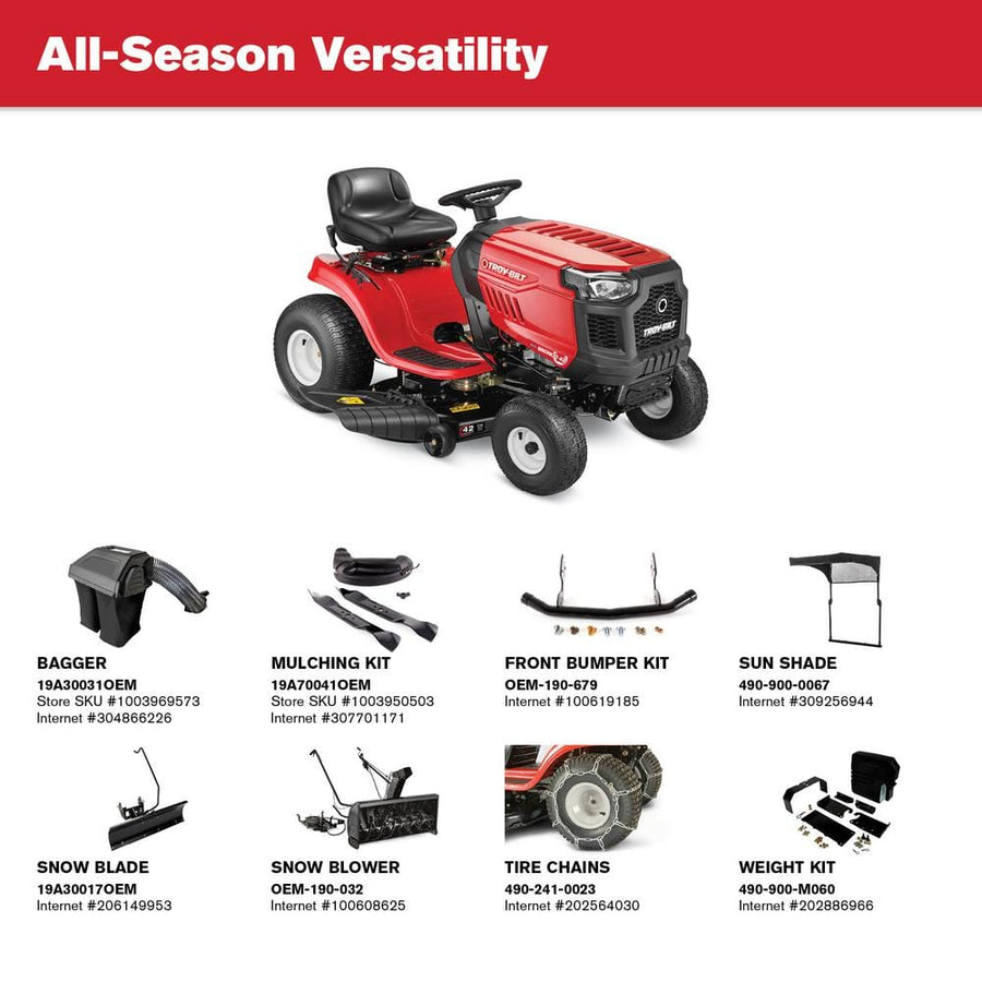 Troy-Bilt Bronco 42 – 42” 19HP Briggs & Stratton Automatic Drive Gas Riding Lawn Tractor