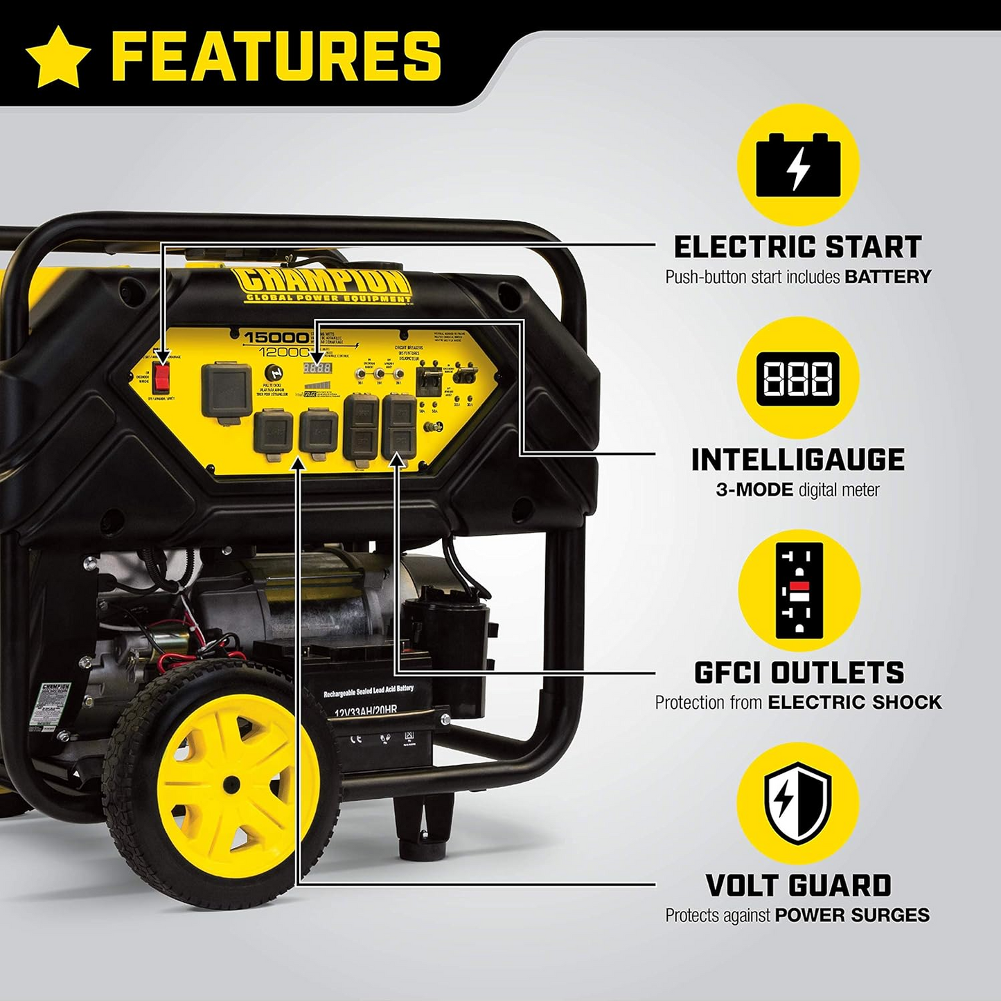 Champion Power Equipment 15,000/12,000 Watts Portable Generator with Electric Start & Lift Hook