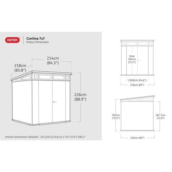 Keter 7’x 7′ Cortina Heavy Duty Plastic Pent Shed – Dark Grey - Image 6