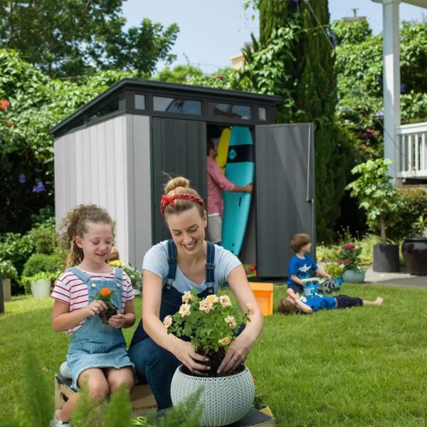 Keter 7’x 7′ Artisan Heavy Duty Plastic Pent Shed – Grey - Image 6