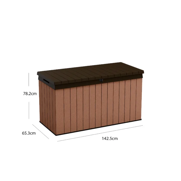 Keter Darwin Wood effect Composite 5x2 Garden storage bench box 570L - Image 4