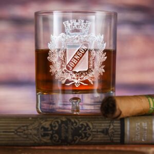 Fivetownsgift Engraved Family Crest Crystal Bourbon Glass Set – Set of 4