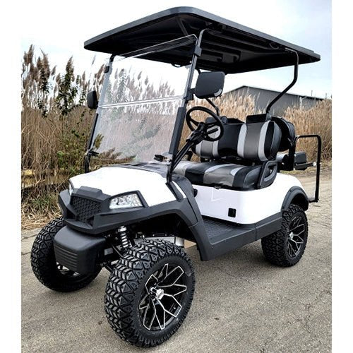 Terminator 48v Electric Golf Cart Four Seater Brand – Massive Rims/Tires Flip Seat & Optionally Fully Loaded – White